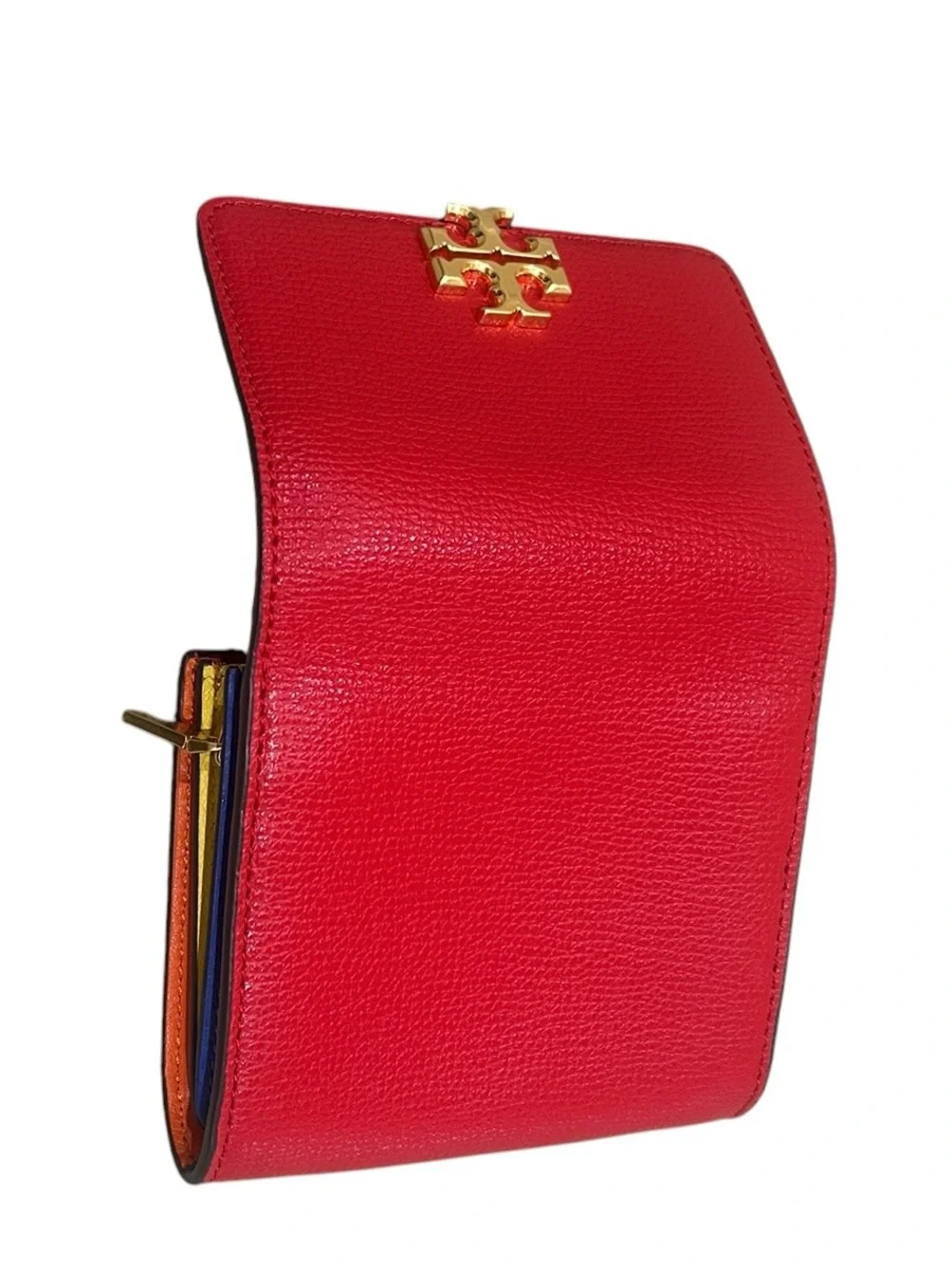 Tory Burch Brilliant Red Foldable Medium Wallet with Gold Logo